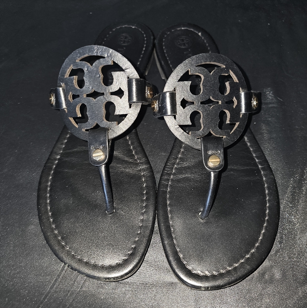 Tory Burch Miller Black Leather Sandals - Size 8M